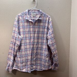 Bixby Nomad Button Up Shirt Size XL Light Blue Pink Cream Brushed Cotton Soft